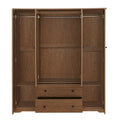 Freestanding 4 - Door Wardrobe Armoire with 2 Drawers and Hanging Rods for Clothes Storage